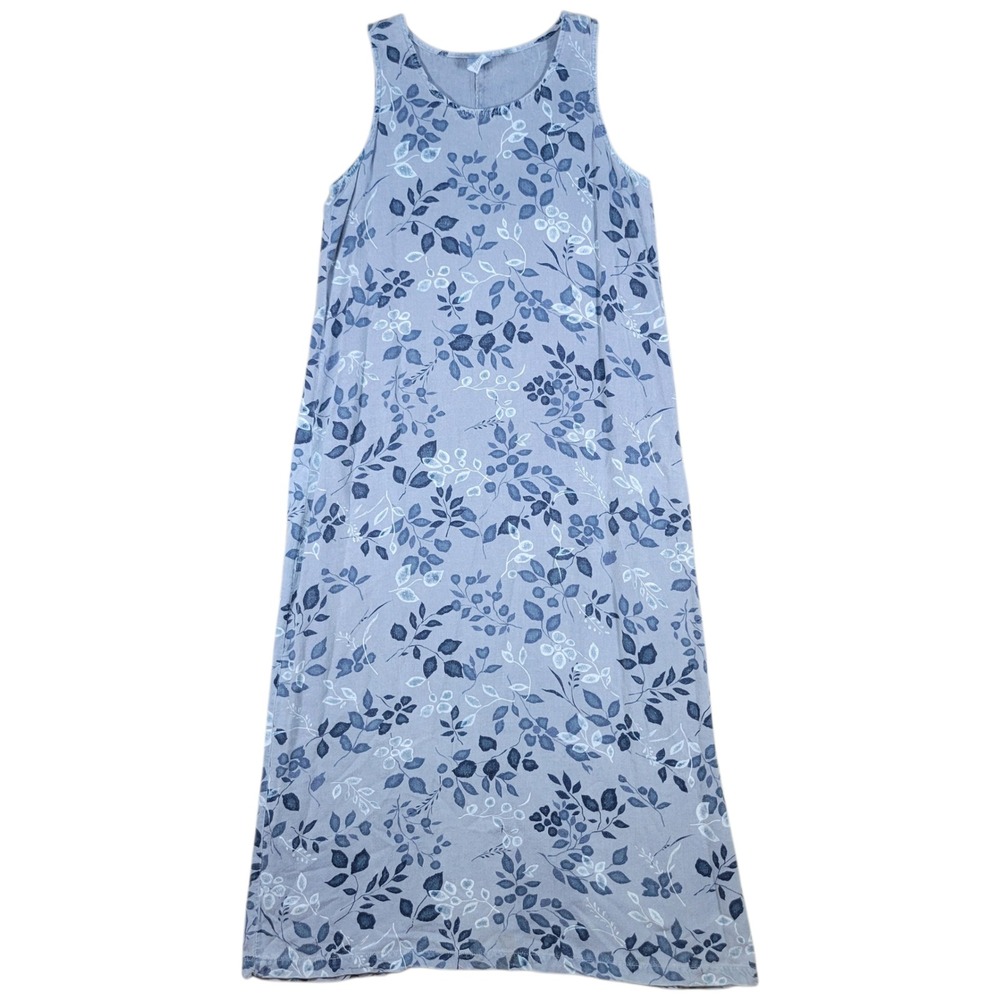 Marc Ware Maxi Dress Womens M Blue Floral Linen Blend Sleeveless Cottagecore Vtg